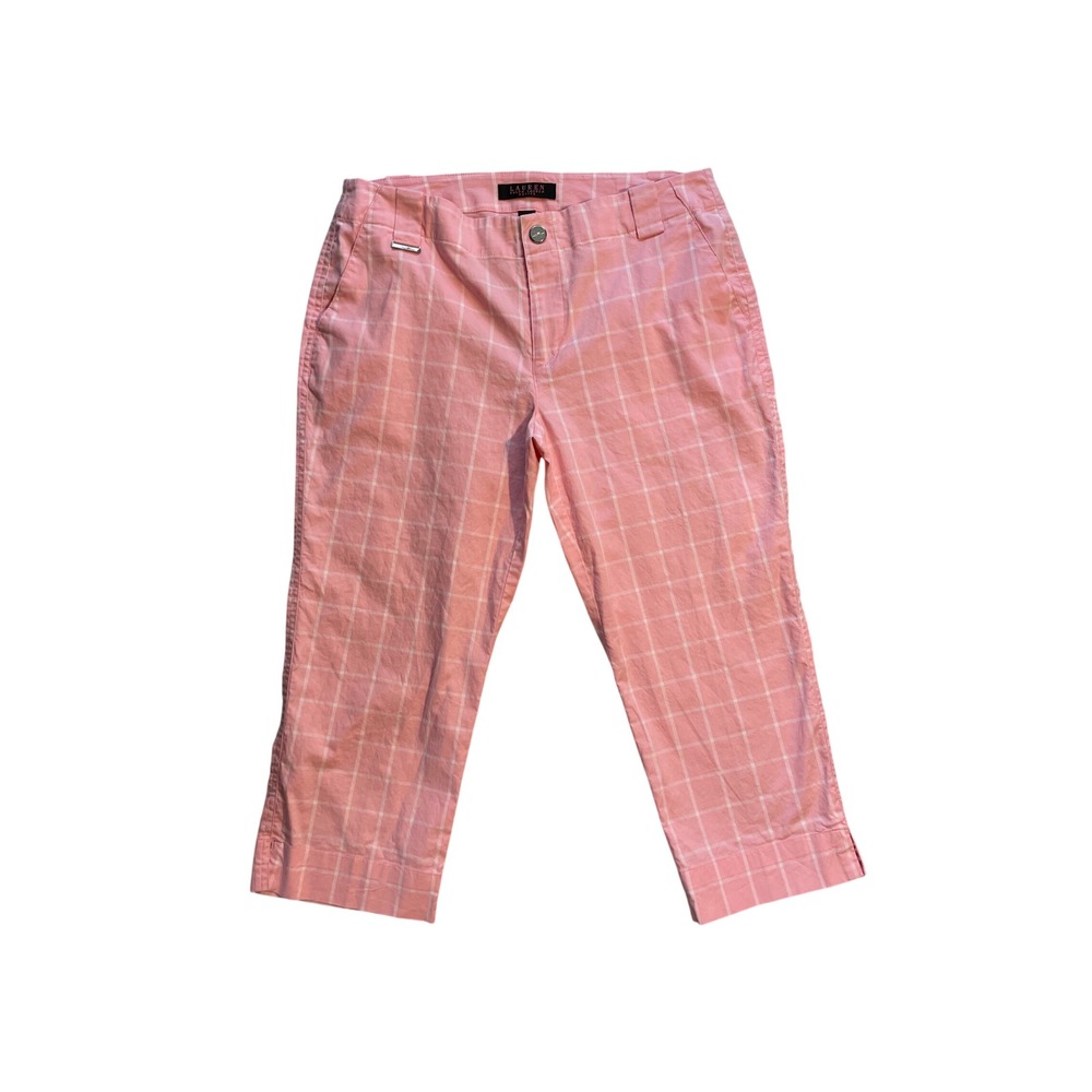 Lauren Ralph Lauren Petite Pink White Plaid Cropped Capri Pants Size 6P